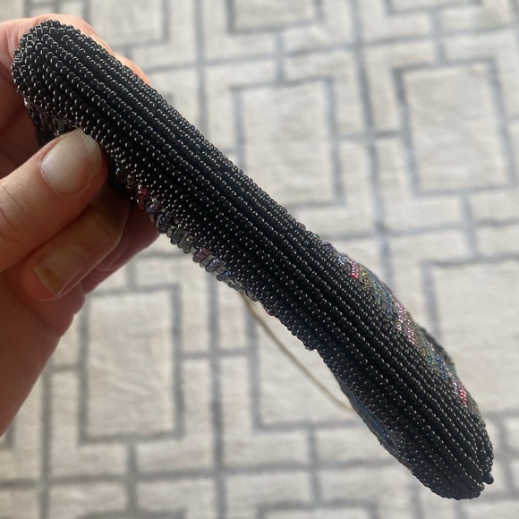 Vintage Black and multi Beaded Purse antique Gold tone Chain Shoulder Strap - Picture 14 of 16